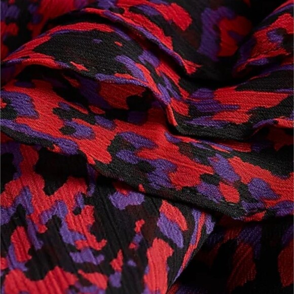 Express Abstract Print Faux Wrap Ruffle Mini Dress Small Red Black Purple - Picture 15 of 16